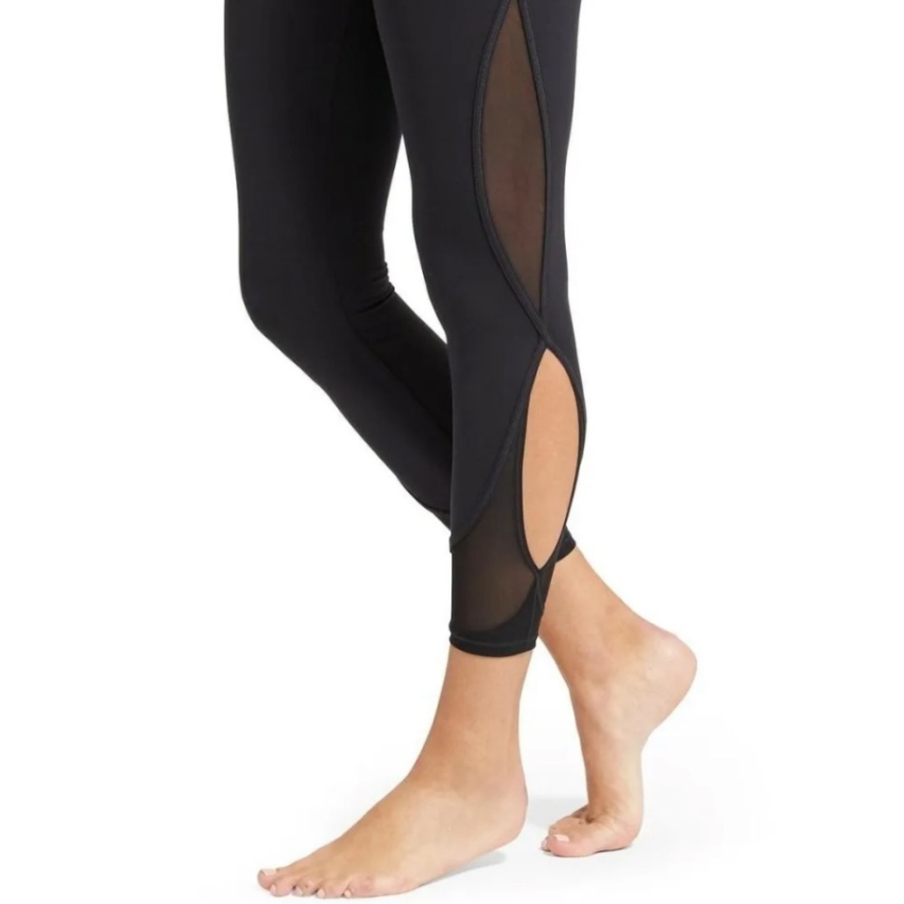 Athleta Black High Rise Salutation Mesh Cut Out Full Length Legging